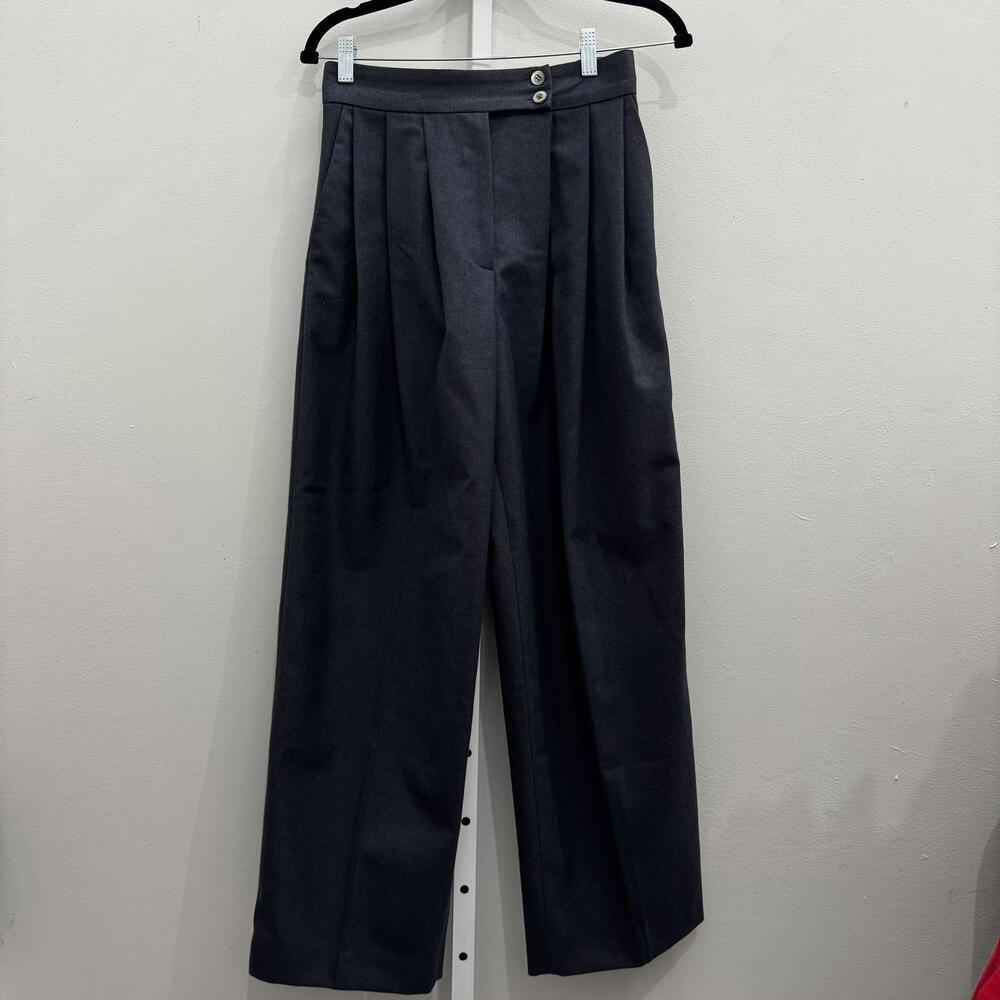 Sandra Weil Dark Gray Wool Blend Pleated Dress Pants